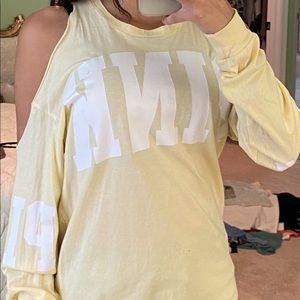 Pink brand yellow cold shoulder top